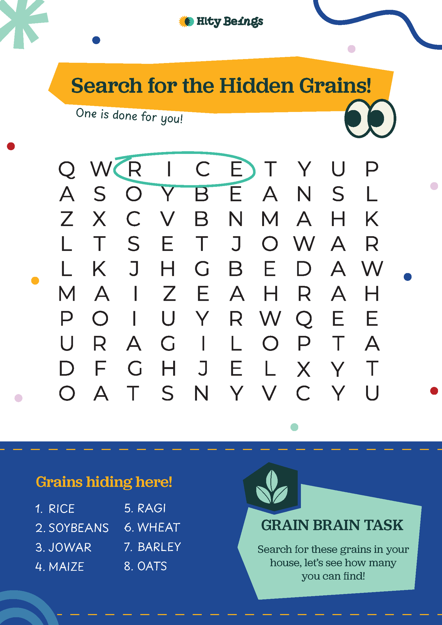 Grains & Pulses Activity Sheets — Free Printable UKG (Set of 5)