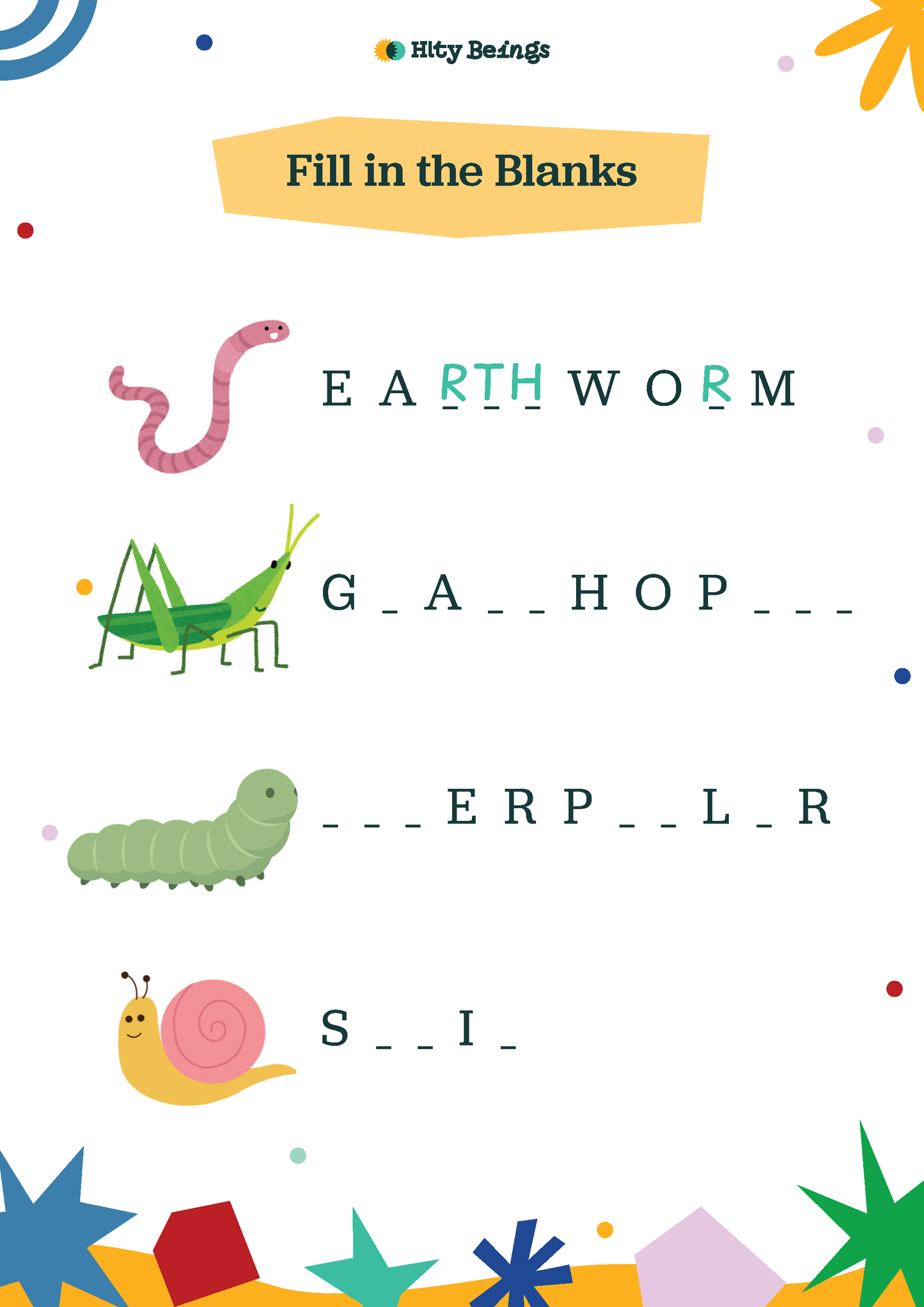 Insects Activity Sheets — Free Printable UKG (Set of 5)