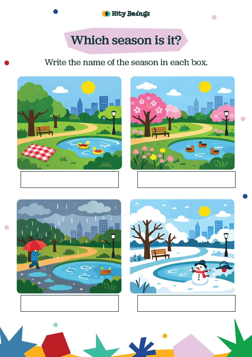 Seasons Activity Sheets — Free Printable UKG (Set of 5)