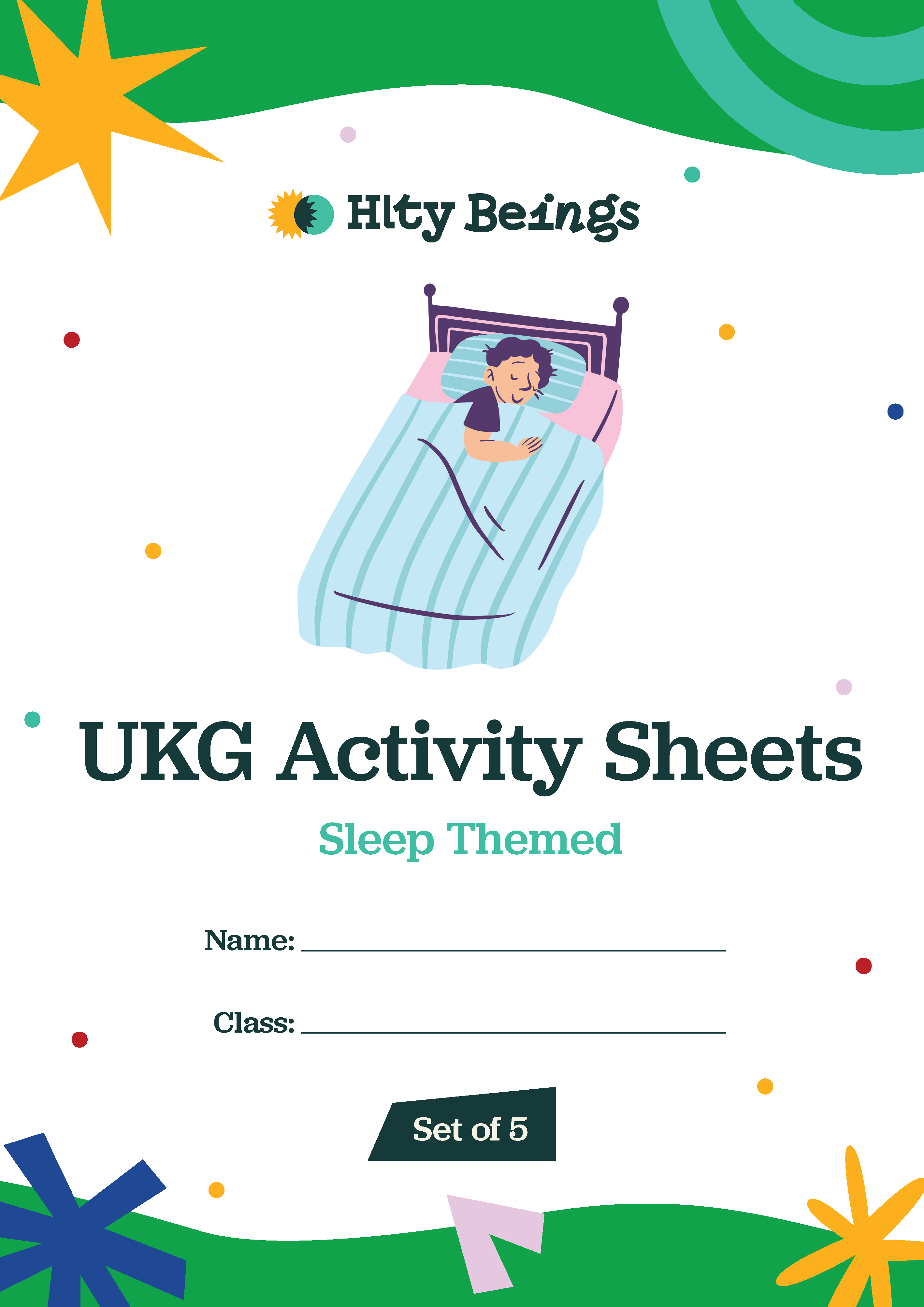 Sleep Themed Activity Sheets — Free Printable UKG (Set of 5)