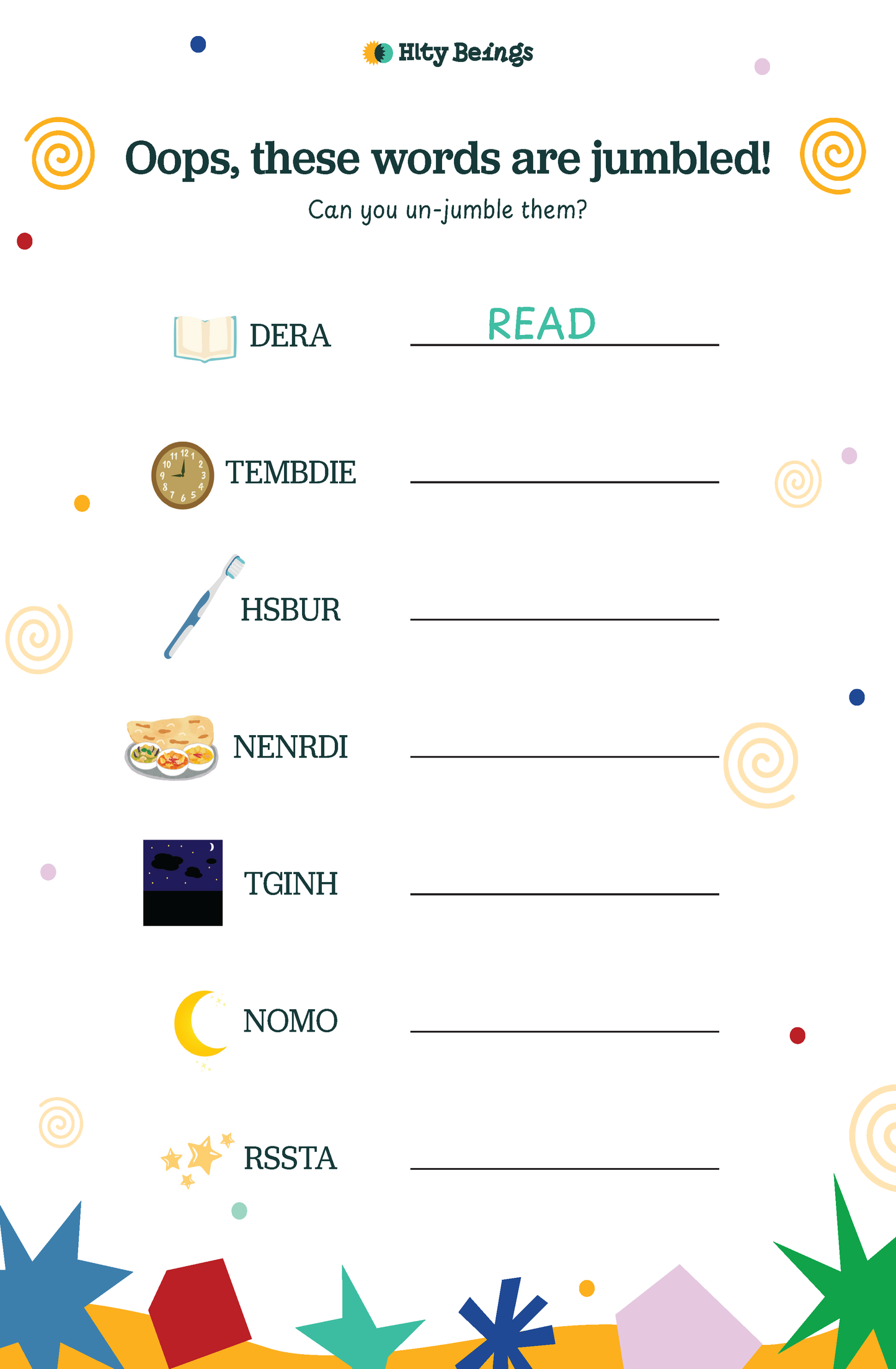 Sleep Themed Activity Sheets — Free Printable UKG (Set of 5)