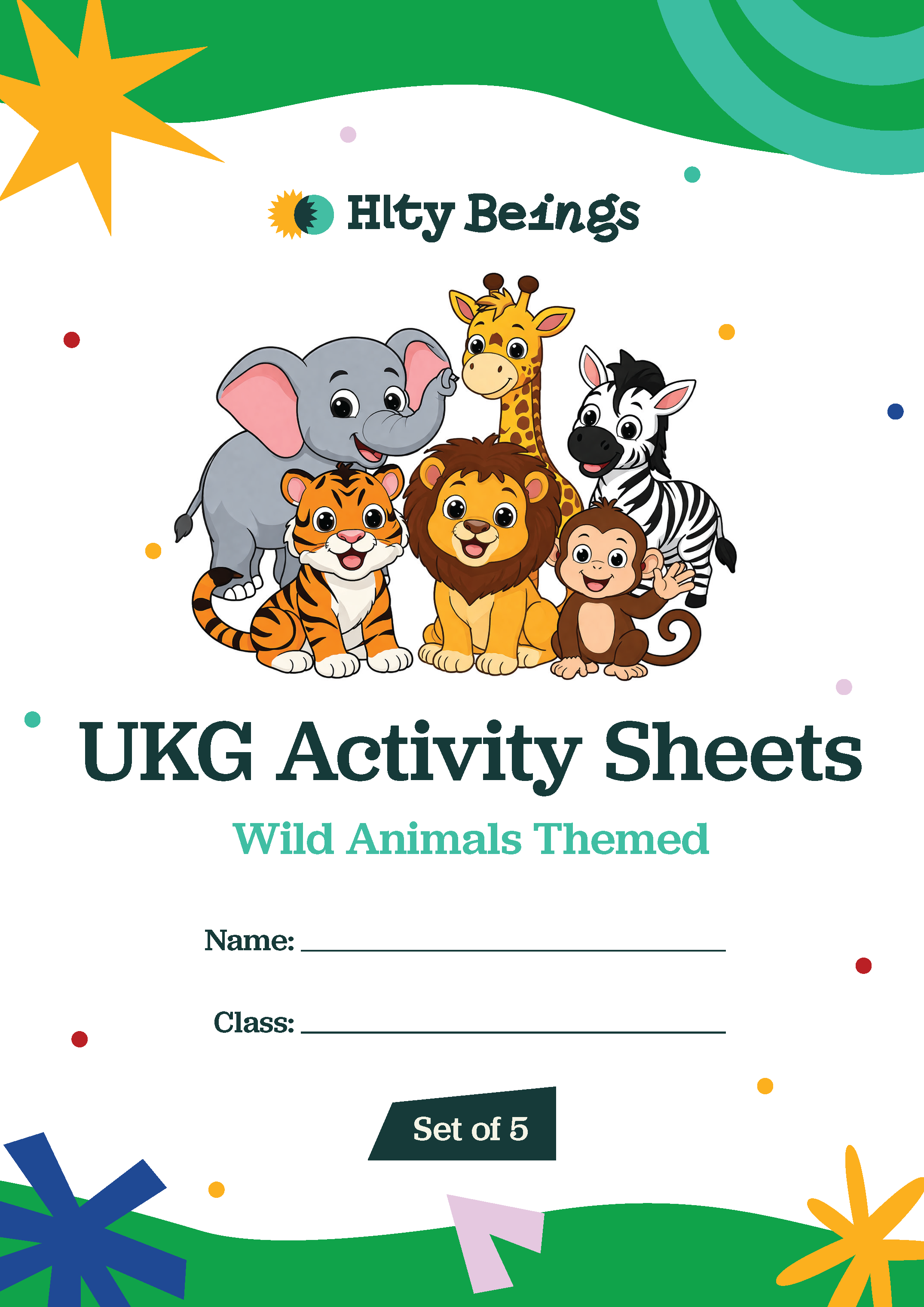 Wild Animals Activity Sheets — Free Printable UKG (Set of 5)